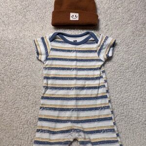 Striped Blue & Yellow Baby Footie One-Piece by